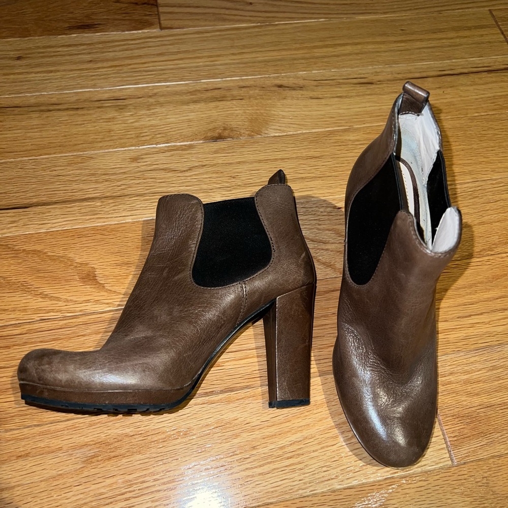 Prada brown leather high heeled booties size 36
